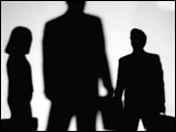 Video Clip - Human figures depicted in black in front of a white background; holding brief cases