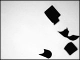 Video Clip - Human figures depicted in black in front of a white background; papers falling from above
