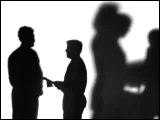 Video Clip - Human figures depicted in black in front of a white background; coffee break